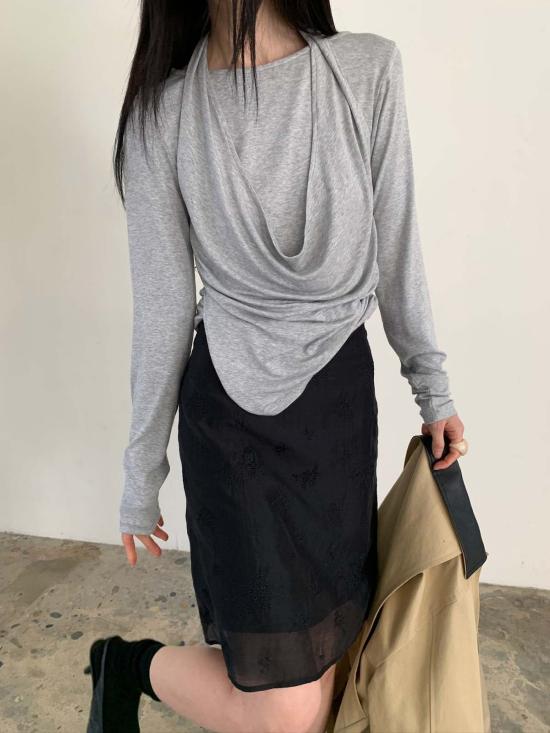  더 엔케이씨 스토어 긴팔 티셔츠 Nkc 스토어 넬리 탑 그레이