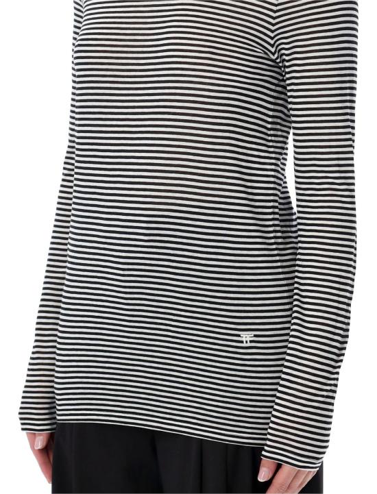  톰포드 긴팔 티셔츠 톰 포드 스트라이프 긴팔 비스코스 탑 블랙/화이트 스트라이프 - TOMFORD