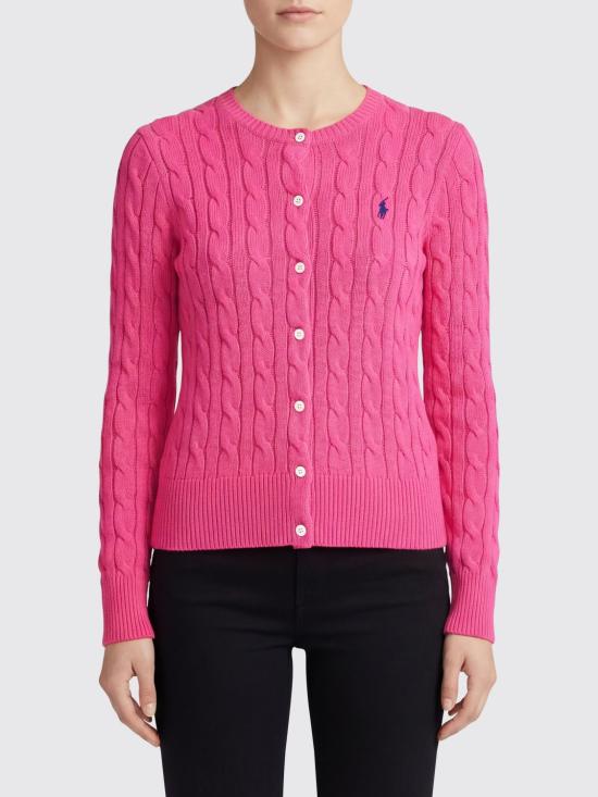 26SS 폴로 랄프로렌 폴로 자수 케이블 니트 가디건 211971868 509 Fuchsia