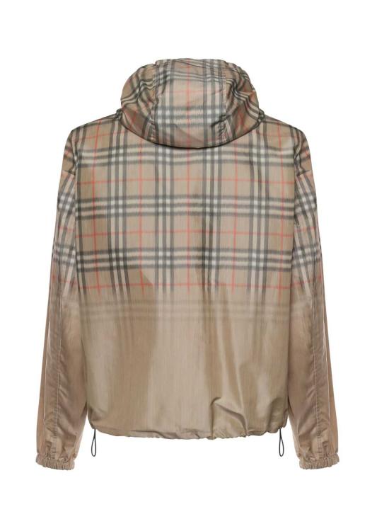  버버리 자켓 후드 재킷, 워싱 처리된 체크 무늬, 샌드 베이지 색상 - BURBERRY