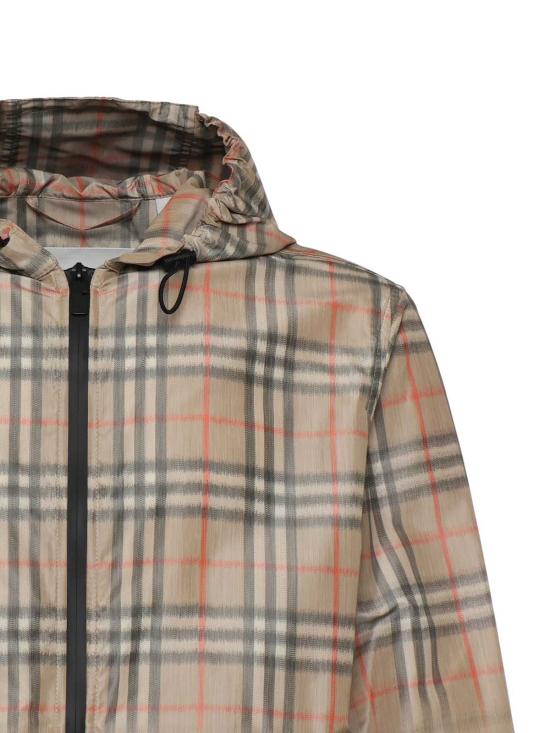  버버리 자켓 후드 재킷, 워싱 처리된 체크 무늬, 샌드 베이지 색상 - BURBERRY