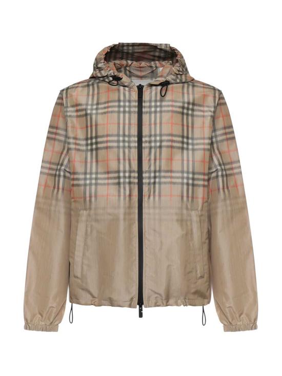  버버리 자켓 후드 재킷, 워싱 처리된 체크 무늬, 샌드 베이지 색상