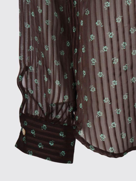 25FW 마짜렐리 셔츠 3652 RIGHE GRIGIO E NERO CON FIORI VERDI Grey - MAZZARELLI