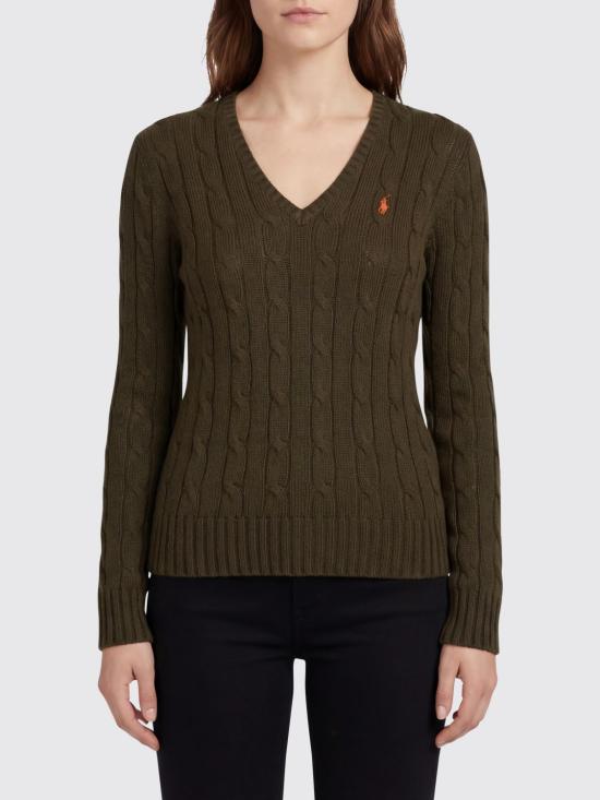 26SS 폴로 랄프로렌 포니로고 피마 코튼 케이블 니트 V넥 스웨터 211971870 506 Green