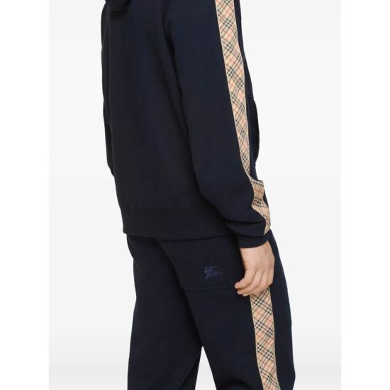  버버리 긴팔 티셔츠 체크 트림 지퍼 스웨트셔츠 블루 - BURBERRY