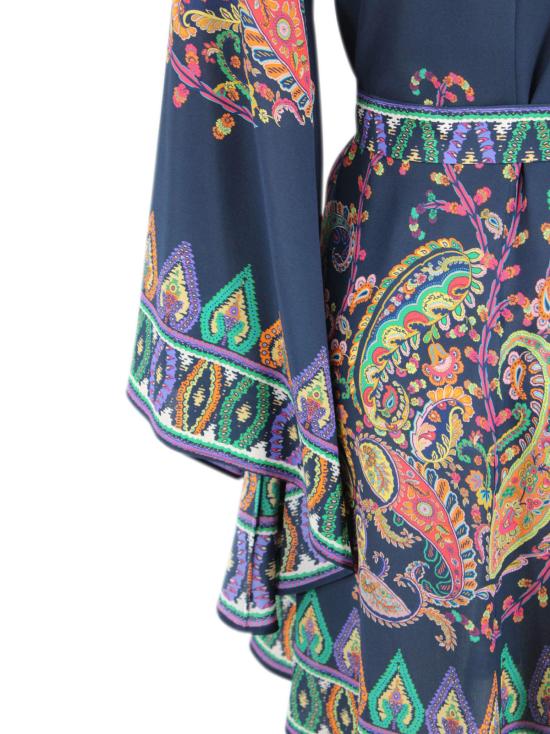  에트로 숏 원피스 페이즐리 프린트 브이넥 드레스 네이비 블루 - ETRO