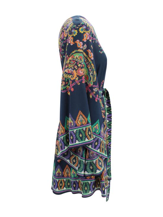  에트로 숏 원피스 페이즐리 프린트 브이넥 드레스 네이비 블루 - ETRO