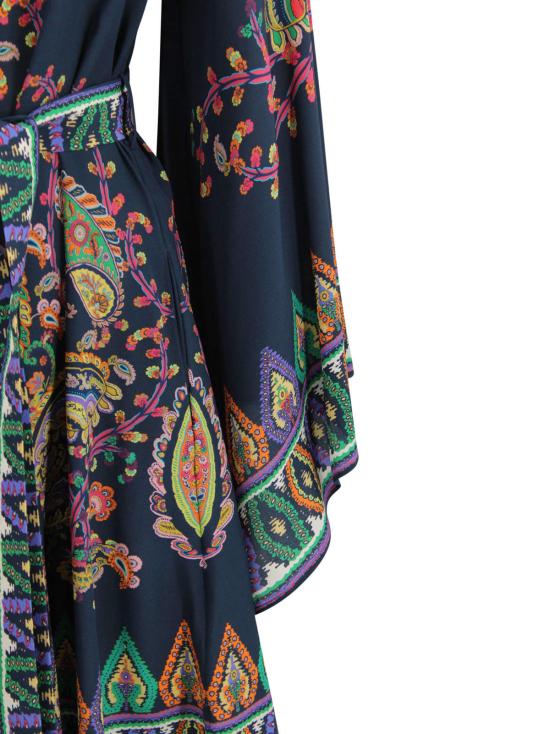  에트로 숏 원피스 페이즐리 프린트 브이넥 드레스 네이비 블루 - ETRO