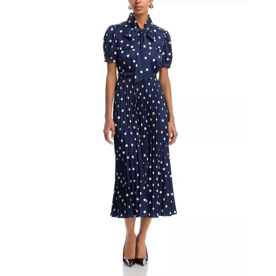  셀프 포트레이트 미디 원피스 도트 무늬 새틴 미디 드레스 네이비 - SELF PORTRAIT