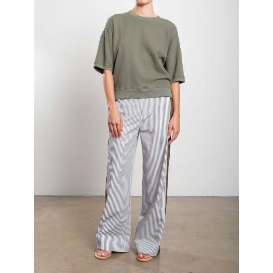  Pharaoh 스트레이트 팬츠 파라오 웨스 , 유기농 면 스트라이프 올리브