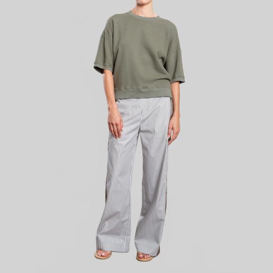  Pharaoh 스트레이트 팬츠 파라오 웨스 , 유기농 면 스트라이프 올리브 - PHARAOH