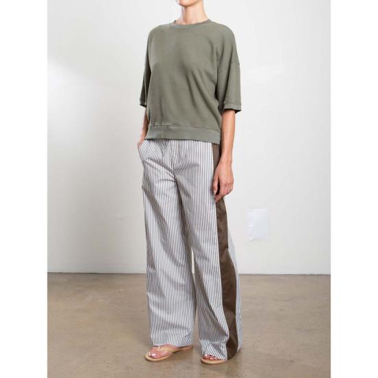  Pharaoh 스트레이트 팬츠 파라오 웨스 , 유기농 면 스트라이프 올리브 - PHARAOH