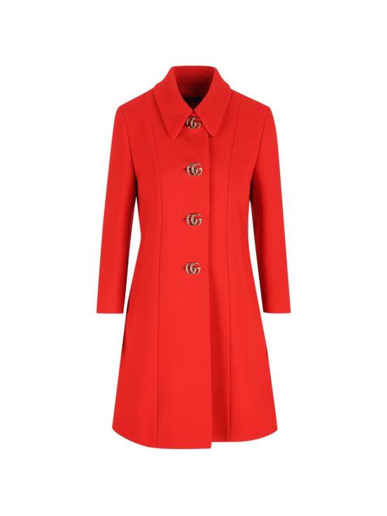 26SS 구찌 더블 G 버튼 울 나떼 코트 860471 ZHW106544 Hibiscus red
