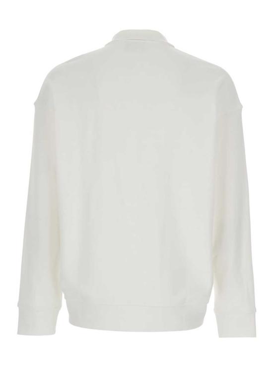  엠포리오 아르마니 긴팔 티셔츠 스웨트셔츠, 폴로셔츠 스타일 칼라 및 로고 자수, 화이트 색상 - EMPORIO ARMANI