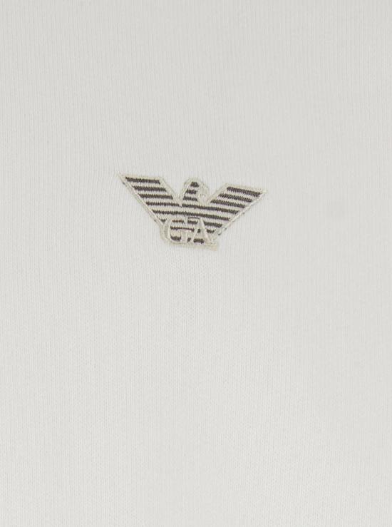  엠포리오 아르마니 긴팔 티셔츠 스웨트셔츠, 폴로셔츠 스타일 칼라 및 로고 자수, 화이트 색상 - EMPORIO ARMANI