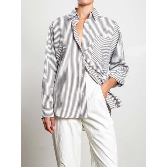  Pharaoh 셔츠 파라오 마빈 셔츠, 코튼 스트라이프 올리브 색상