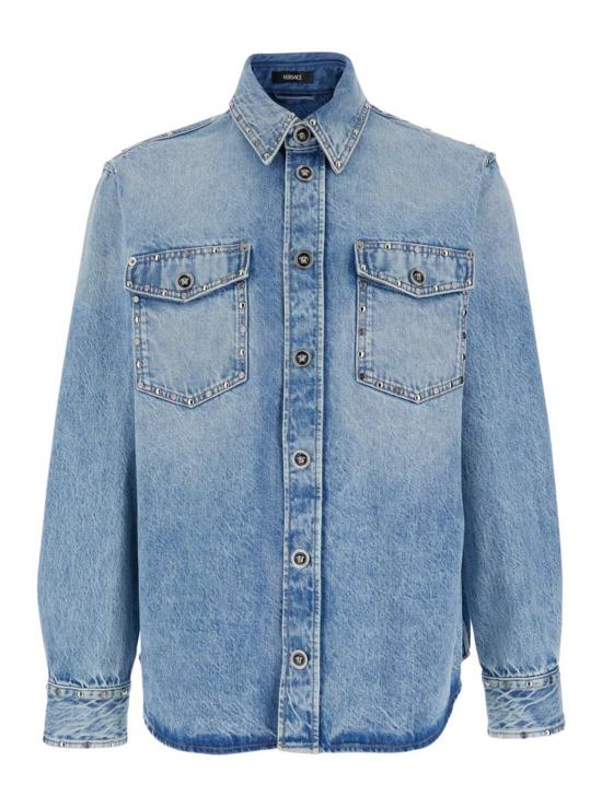  베르사체 데님 셔츠 클래식 칼라 데님  라이트 블루