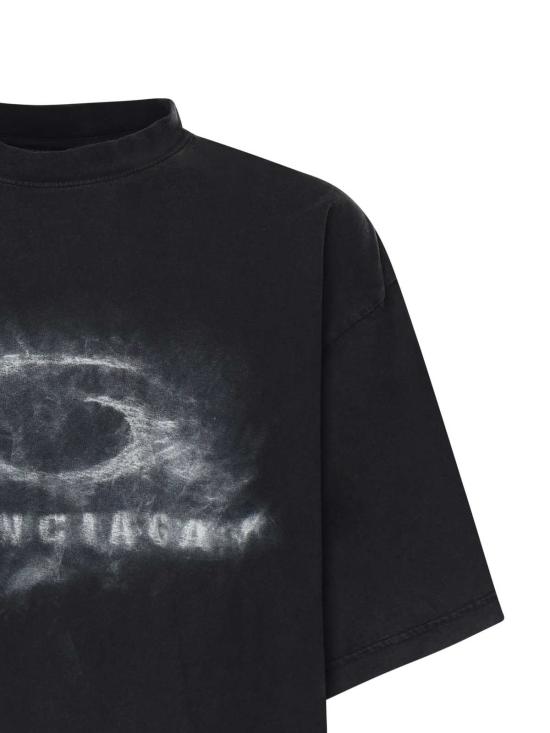  발렌시아가 탑 크레용 루프 코튼 티셔츠 블랙 - BALENCIAGA