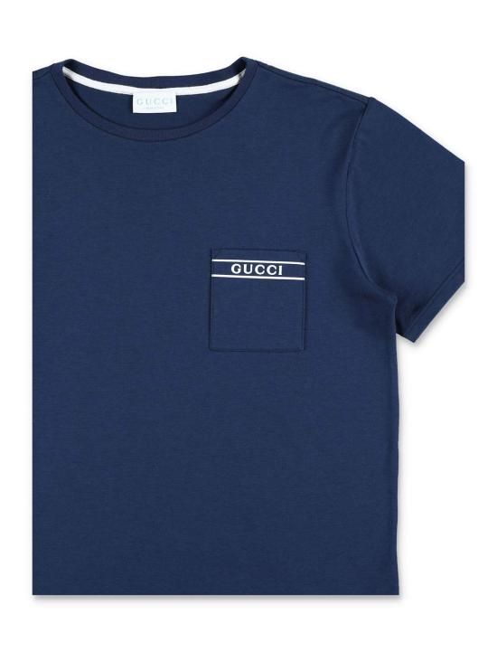  [키즈] 구찌 티셔츠 아동용 패치 포켓 티셔츠 프러시안 블루/화이트 - GUCCI