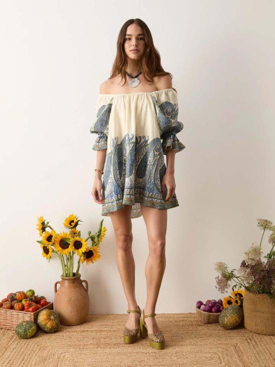  Boteh 숏 원피스 보테 아르카디아 페이즐리 퍼프 슬리브 미니 드레스 - OTHER BRANDS