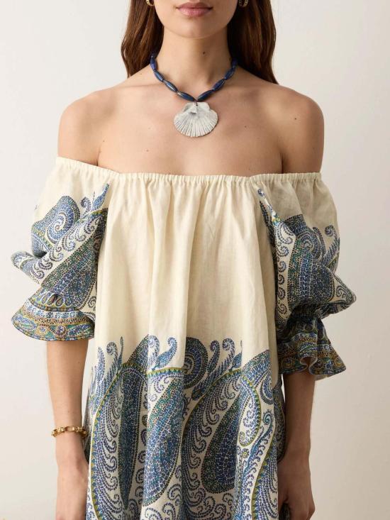  Boteh 숏 원피스 보테 아르카디아 페이즐리 퍼프 슬리브 미니 드레스 - OTHER BRANDS