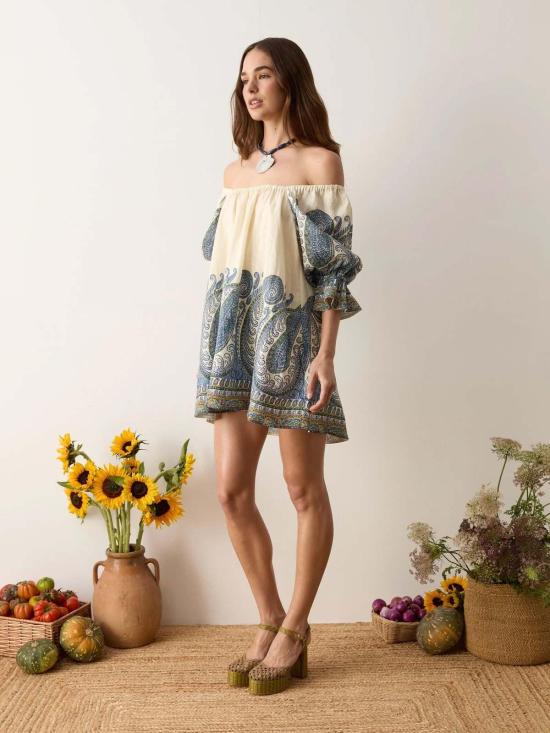  Boteh 숏 원피스 보테 아르카디아 페이즐리 퍼프 슬리브 미니 드레스 - OTHER BRANDS