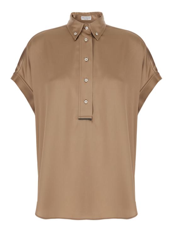  브루넬로 쿠치넬리 폴로 티셔츠 실크 스트레치 버튼다운 셔츠 베이지