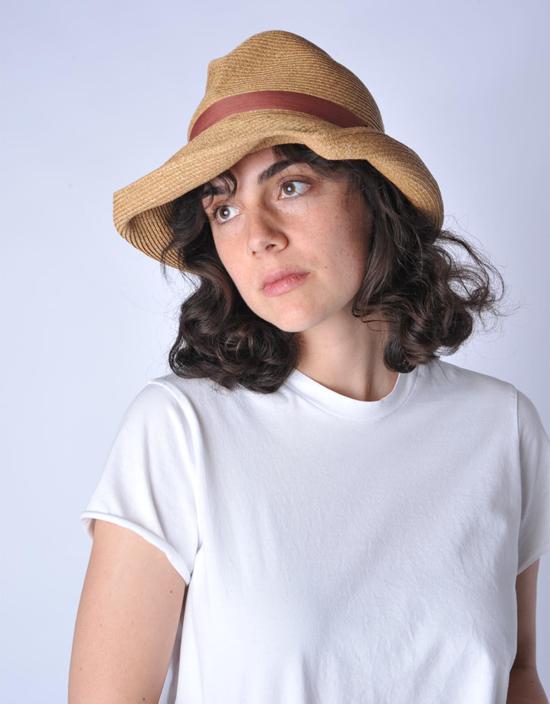  Mature Ha 모자 성숙한 갈색과 연한 빨간색 리본이 달린 챙이 넓은 박스형