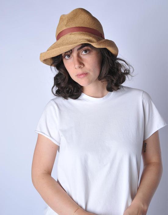  Mature Ha 모자 성숙한 갈색과 연한 빨간색 리본이 달린 챙이 넓은 박스형 - OTHER BRANDS