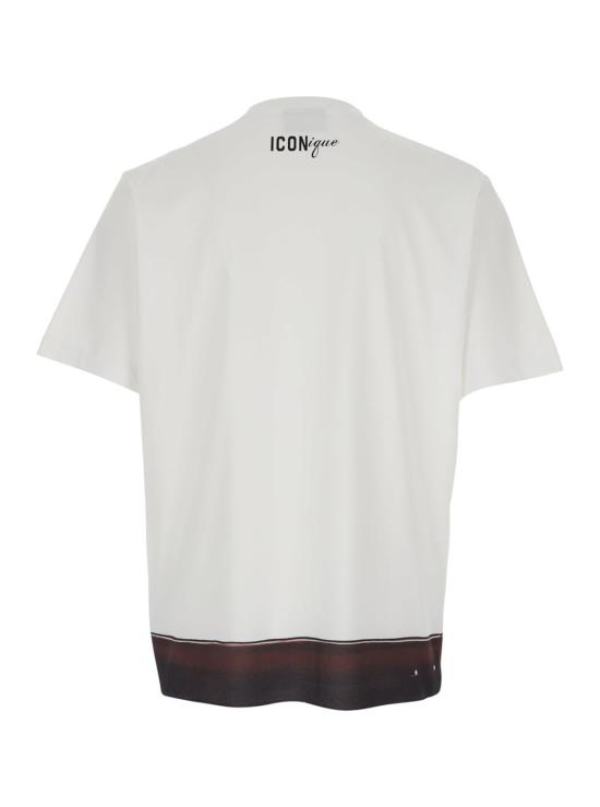  디스퀘어드2 반팔 티셔츠 Dsquared2 크루넥 티셔츠 (앞뒤 프린트, 하이넥) 화이트 색상 - DSQUARED2