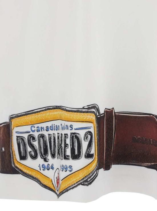  디스퀘어드2 반팔 티셔츠 Dsquared2 크루넥 티셔츠 (앞뒤 프린트, 하이넥) 화이트 색상 - DSQUARED2