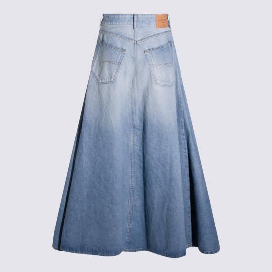  발렌시아가 미디 스커트 코튼 스커트 더티 라이트 블루 - BALENCIAGA