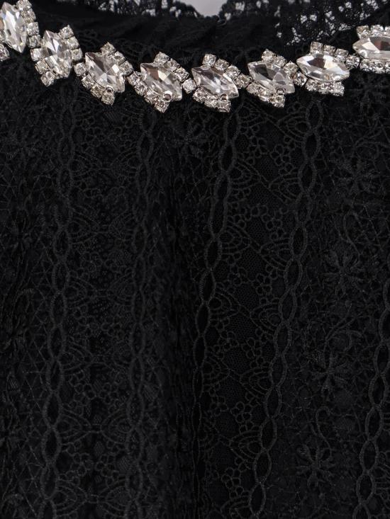  셀프 포트레이트 긴팔 티셔츠 레이스 탑 (라인스톤 장식, 블랙) - SELF PORTRAIT