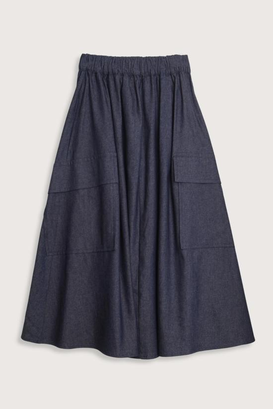  아쿠아리우스 칵테일 데님 스커트 르 카고 풀 플레어 스커트 다크 데님