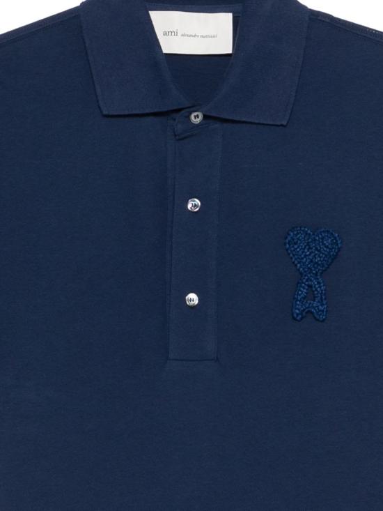 아미 반팔 티셔츠 Ami Alexandre Mattiussi Ami De Couer 코튼 폴로 셔츠 블루 - AMI