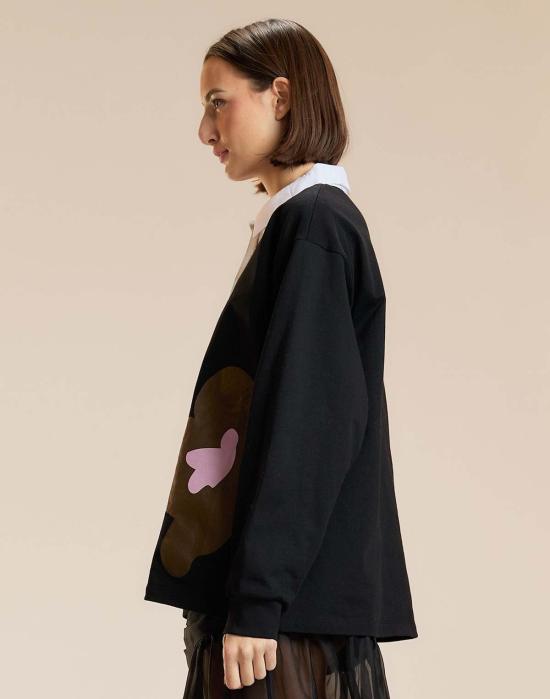  신시아 로리 반팔 티셔츠 신시아 로울리 아디 프린트 럭비 셔츠 탑 블랙 멀티 - CYNTHIA ROWLEY