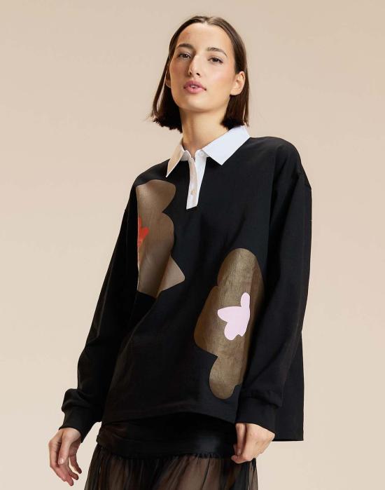  신시아 로리 반팔 티셔츠 신시아 로울리 아디 프린트 럭비 셔츠 탑 블랙 멀티 - CYNTHIA ROWLEY