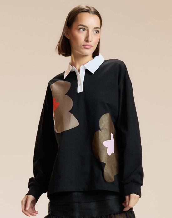  신시아 로리 반팔 티셔츠 신시아 로울리 아디 프린트 럭비 셔츠 탑 블랙 멀티