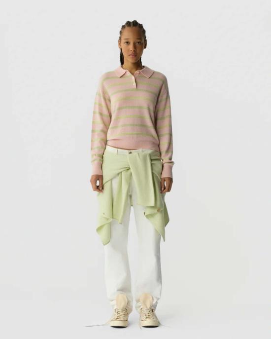  게스트 인 레지던스 스웨터 컬리지 스트라이프 폴로  파우더 핑크 - GUEST IN RESIDENCE