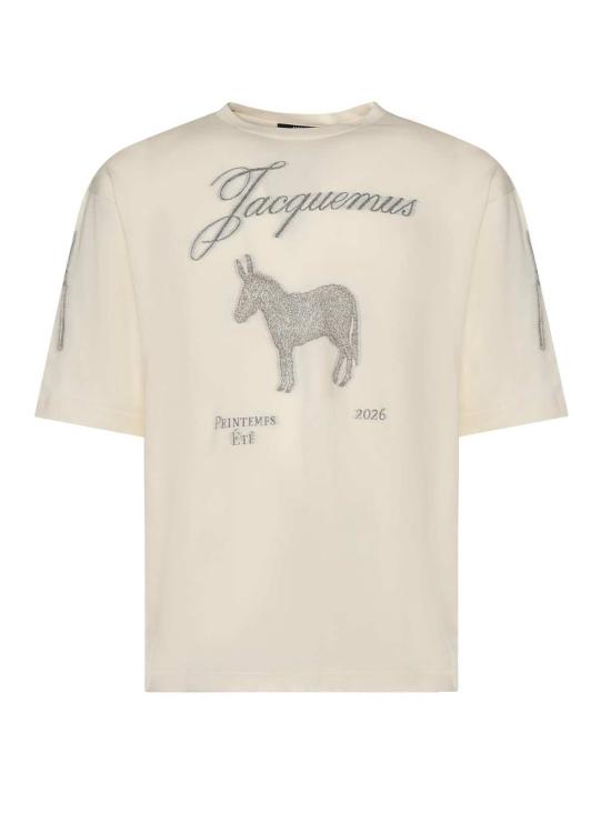 자크뮈스 반팔 티셔츠 코튼 저지 티셔츠 당나귀 자카드 화이트