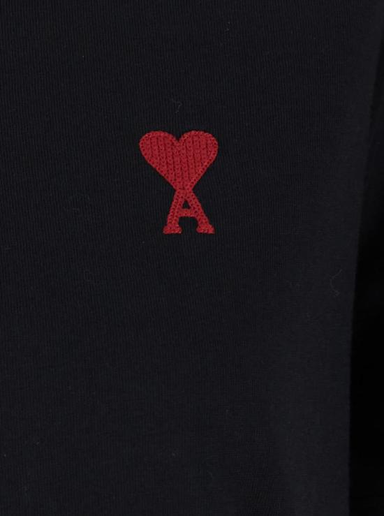  아미 반팔 티셔츠 Ami Alexandre Mattiussi Ami De Coeur 자수 티셔츠 블랙 - AMI
