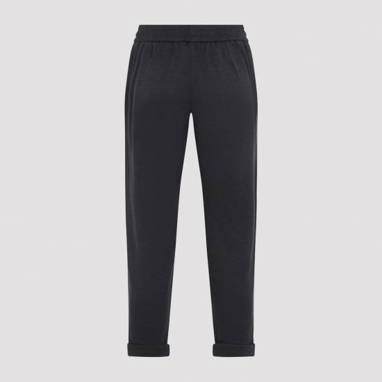  브루넬로 쿠치넬리 크롭 팬츠 롤드 헴 드로스트링 트랙 팬츠 카본 - BRUNELLO CUCINELLI