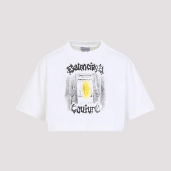  발렌시아가 반팔 티셔츠 크롭 티셔츠 화이트