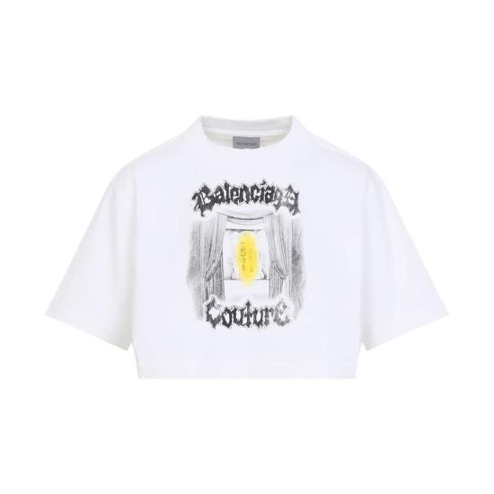  발렌시아가 반팔 티셔츠 크롭 티셔츠 화이트 - BALENCIAGA