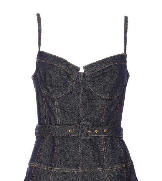  셀프 포트레이트 미디 원피스 데님 플레어 미디 드레스 블루 - SELF PORTRAIT