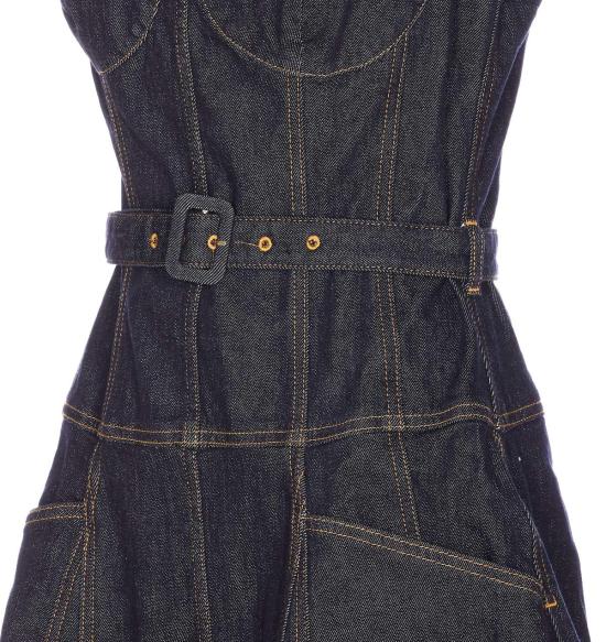  셀프 포트레이트 미디 원피스 데님 플레어 미디 드레스 블루 - SELF PORTRAIT