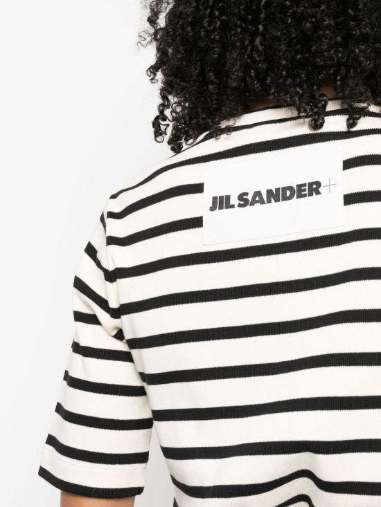 질샌더 반팔 티셔츠 질 샌더 스트라이프 코튼 티셔츠 화이트 - JIL SANDER