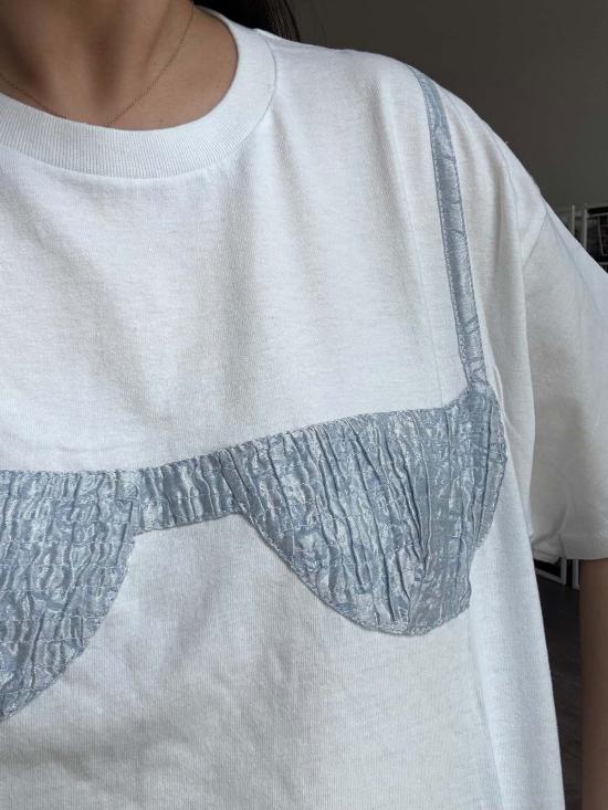  Nikki Chasin 반팔 티셔츠 니키 체이신 플로리다 우먼 아플리케 티셔츠 화이트/글래스 슬리퍼 - OTHER BRANDS