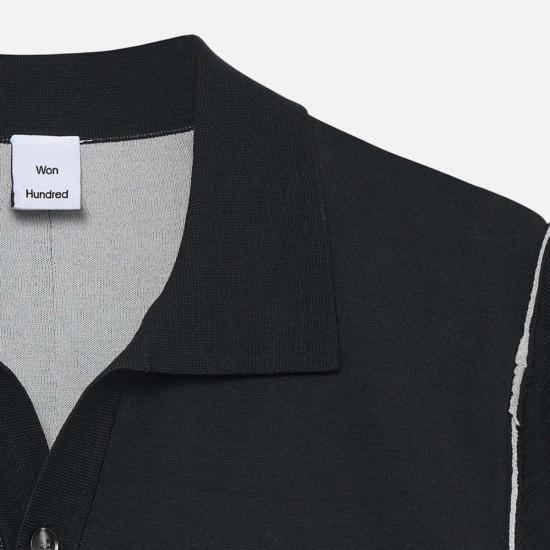  원 헌드레드 폴로 티셔츠 조나스 투 레이어 니트 폴로 셔츠 블랙 - WON HUNDRED