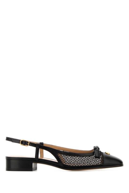  발렌티노 가라바니 플랫 슈즈 메시 및 가죽 발레리나 슈즈 블랙